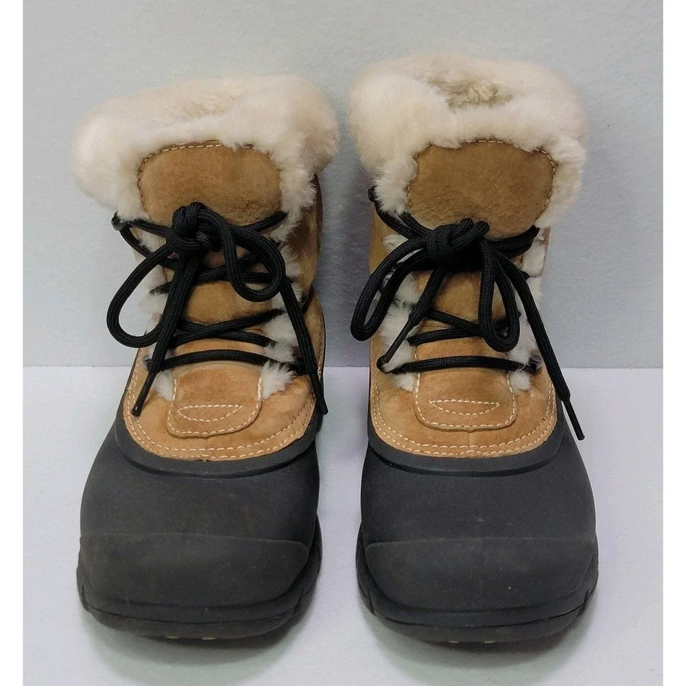 Sorel Snow Boots Womens Size 6.5 Brown Suede Faux Fur Ankle Winter NL1810-234